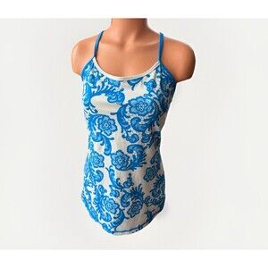 Lululemon Power Y Yoga Tank Blue Floral Lace Size 8 Y2K